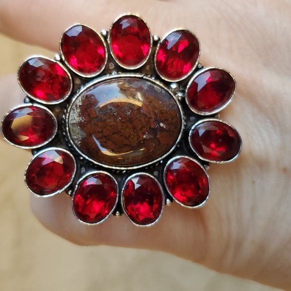 New Seam Agate and Garnet 925 Silver Statement Ring. - Picture 5 of 13